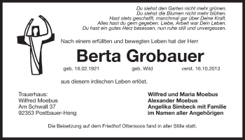 Traueranzeige von Berta Grobauer von Pegnitz-Zeitung